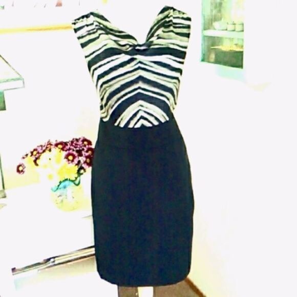 The Limited Gray, White and Black Striped Drape Front Dress - Picture 1 of 7